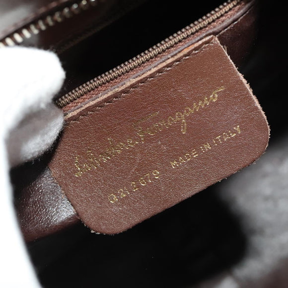 Salvatore Ferragamo Gancini Hand Bag Leather 2way Brown Gold Auth 131461