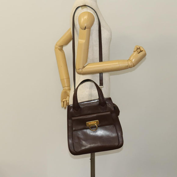 Salvatore Ferragamo Gancini Hand Bag Leather 2way Brown Gold Auth 131461