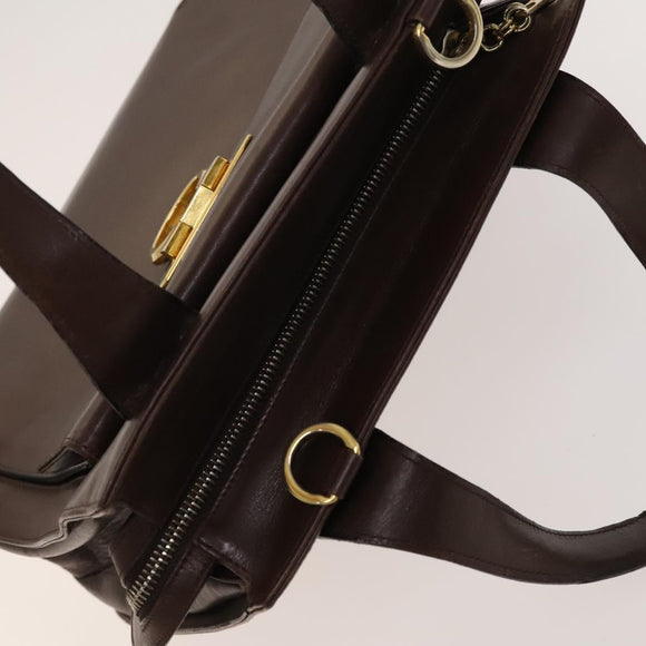 Salvatore Ferragamo Gancini Hand Bag Leather 2way Brown Gold Auth 131461