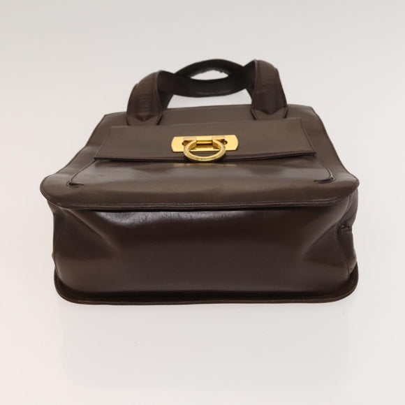 Salvatore Ferragamo Gancini Hand Bag Leather 2way Brown Gold Auth 131461