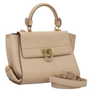 Salvatore Ferragamo Gancini Sofia Hand Bag Leather 2way Beige Gold Auth 131462-1