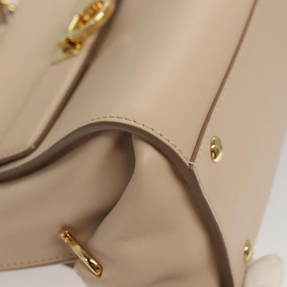 Salvatore Ferragamo Gancini Sofia Hand Bag Leather 2way Beige Gold Auth 131462