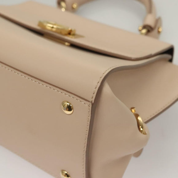 Salvatore Ferragamo Gancini Sofia Hand Bag Leather 2way Beige Gold Auth 131462