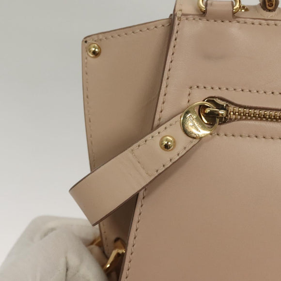 Salvatore Ferragamo Gancini Sofia Hand Bag Leather 2way Beige Gold Auth 131462