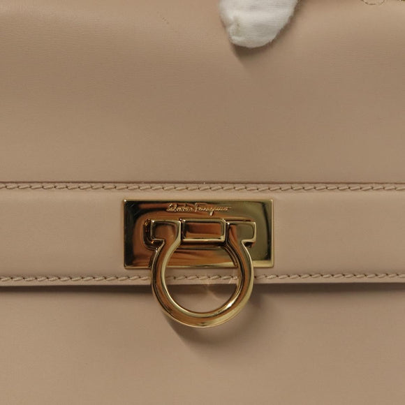 Salvatore Ferragamo Gancini Sofia Hand Bag Leather 2way Beige Gold Auth 131462