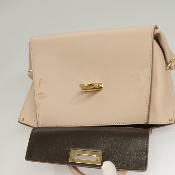 Salvatore Ferragamo Gancini Sofia Hand Bag Leather 2way Beige Gold Auth 131462