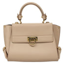 Salvatore Ferragamo Gancini Sofia Hand Bag Leather 2way Beige Gold Auth 131462-13