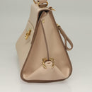 Salvatore Ferragamo Gancini Sofia Hand Bag Leather 2way Beige Gold Auth 131462-4
