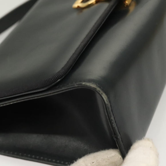 Salvatore Ferragamo Gancini Shoulder Bag Leather Navy Gold Auth 131463