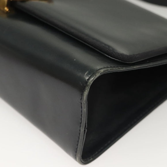 Salvatore Ferragamo Gancini Shoulder Bag Leather Navy Gold Auth 131463