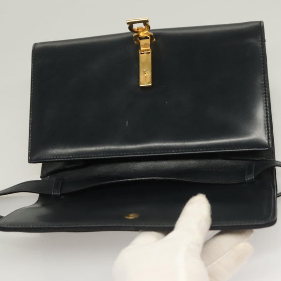 Salvatore Ferragamo Gancini Shoulder Bag Leather Navy Gold Auth 131463