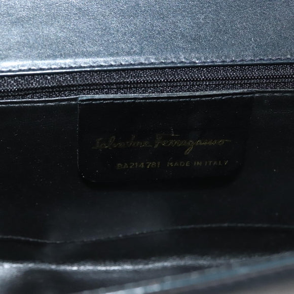 Salvatore Ferragamo Gancini Shoulder Bag Leather Navy Gold Auth 131463