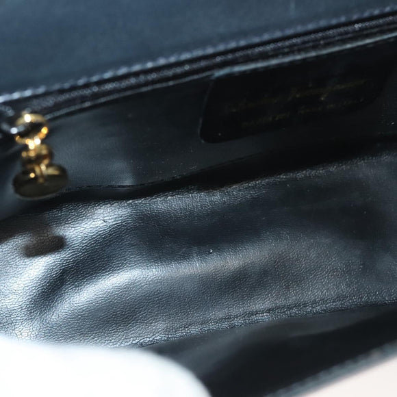 Salvatore Ferragamo Gancini Shoulder Bag Leather Navy Gold Auth 131463