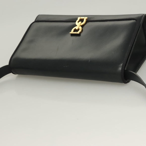 Salvatore Ferragamo Gancini Shoulder Bag Leather Navy Gold Auth 131463