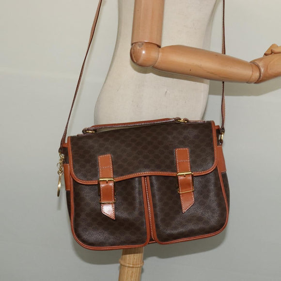 CELINE Macadam Canvas Hand Bag PVC Leather 2way Brown Gold Auth 131464
