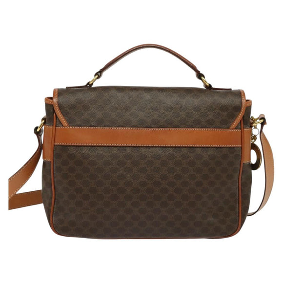 CELINE Macadam Canvas Hand Bag PVC Leather 2way Brown Gold Auth 131464