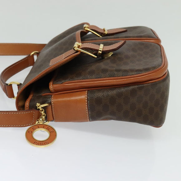 CELINE Macadam Canvas Hand Bag PVC Leather 2way Brown Gold Auth 131464