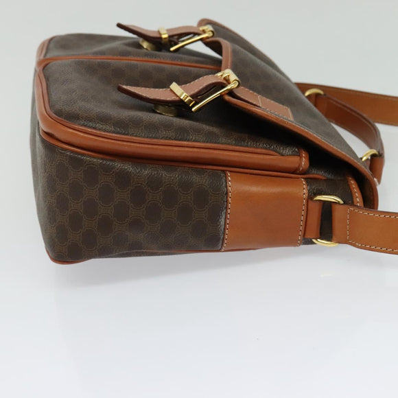 CELINE Macadam Canvas Hand Bag PVC Leather 2way Brown Gold Auth 131464
