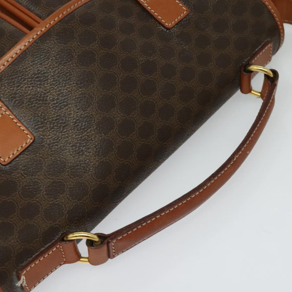 CELINE Macadam Canvas Hand Bag PVC Leather 2way Brown Gold Auth 131464