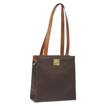 CELINE Macadam Canvas Shoulder Bag PVC Leather Brown Gold Auth 131465