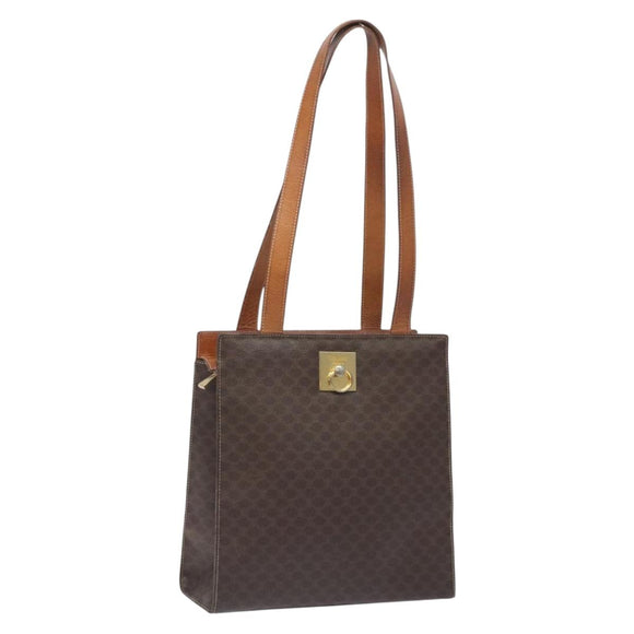 CELINE Macadam Canvas Shoulder Bag PVC Leather Brown Gold Auth 131465