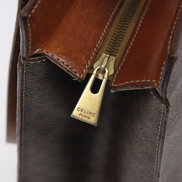 CELINE Macadam Canvas Shoulder Bag PVC Leather Brown Gold Auth 131465