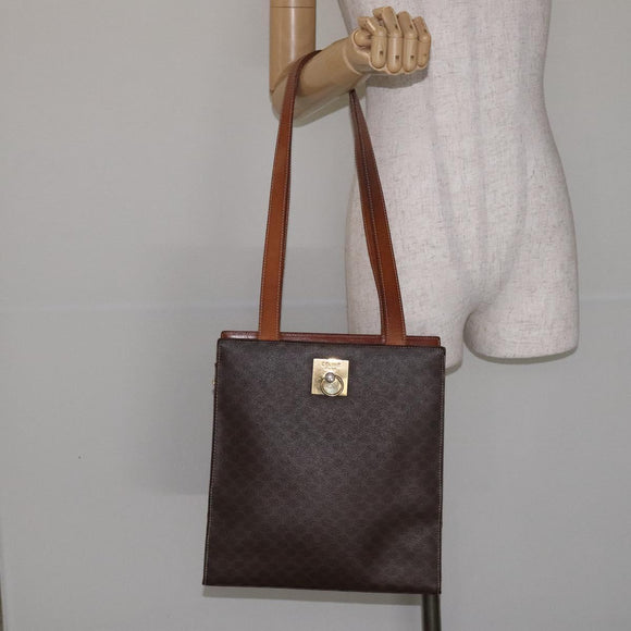 CELINE Macadam Canvas Shoulder Bag PVC Leather Brown Gold Auth 131465