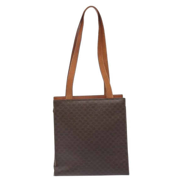 CELINE Macadam Canvas Shoulder Bag PVC Leather Brown Gold Auth 131465