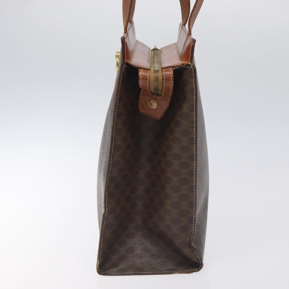 CELINE Macadam Canvas Shoulder Bag PVC Leather Brown Gold Auth 131465