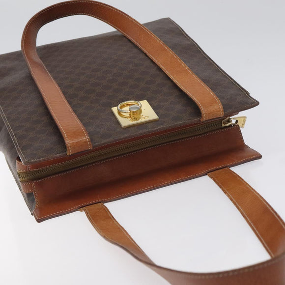 CELINE Macadam Canvas Shoulder Bag PVC Leather Brown Gold Auth 131465