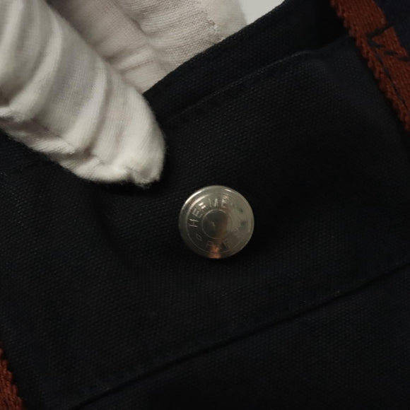 HERMES Fourre Tout GM Hand Bag Canvas Navy Silver Auth 131468