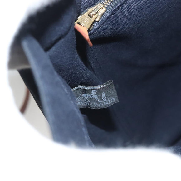 HERMES Fourre Tout GM Hand Bag Canvas Navy Silver Auth 131468