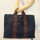 HERMES Fourre Tout GM Hand Bag Canvas Navy Silver Auth 131468-23