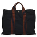 HERMES Fourre Tout GM Hand Bag Canvas Navy Silver Auth 131468-2