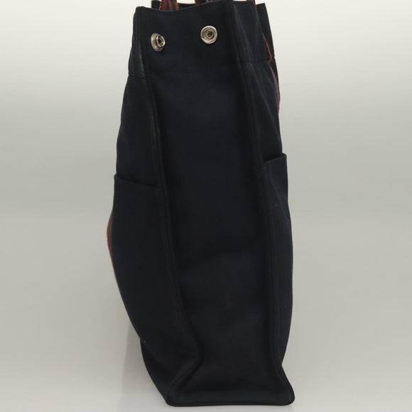 HERMES Fourre Tout GM Hand Bag Canvas Navy Silver Auth 131468