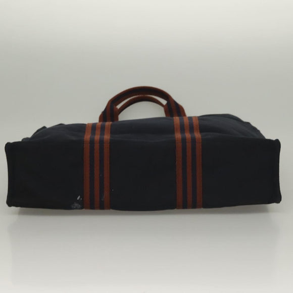 HERMES Fourre Tout GM Hand Bag Canvas Navy Silver Auth 131468