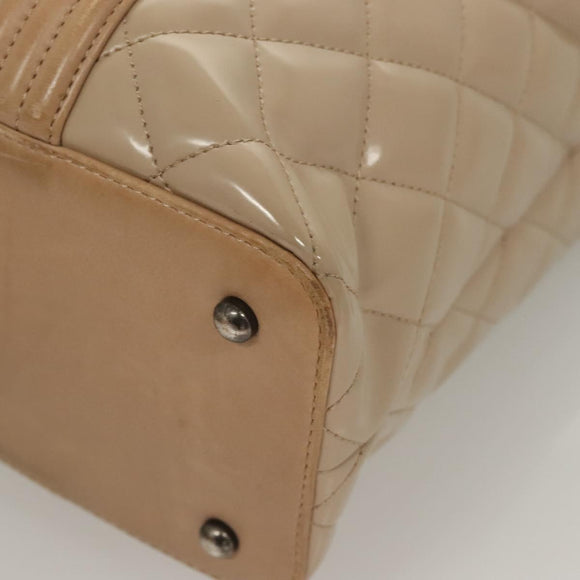 CHANEL Matelasse Boy Chanel Hand Bag Patent leather Beige CC Auth 131470