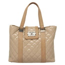CHANEL Matelasse Boy Chanel Hand Bag Patent leather Beige CC Auth 131470-13