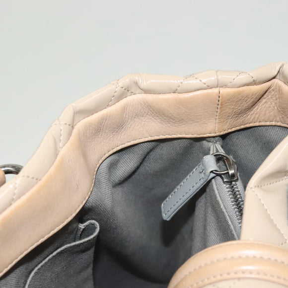 CHANEL Matelasse Boy Chanel Hand Bag Patent leather Beige CC Auth 131470