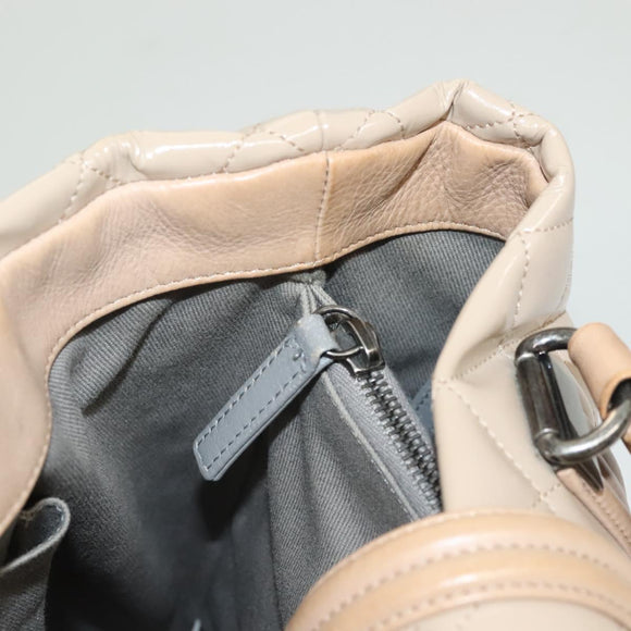 CHANEL Matelasse Boy Chanel Hand Bag Patent leather Beige CC Auth 131470