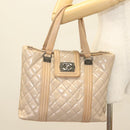 CHANEL Matelasse Boy Chanel Hand Bag Patent leather Beige CC Auth 131470-28