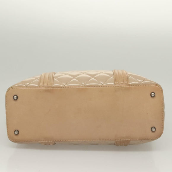 CHANEL Matelasse Boy Chanel Hand Bag Patent leather Beige CC Auth 131470