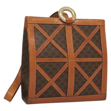 CELINE Macadam Canvas Shoulder Bag PVC Leather Brown Gold Auth 131477