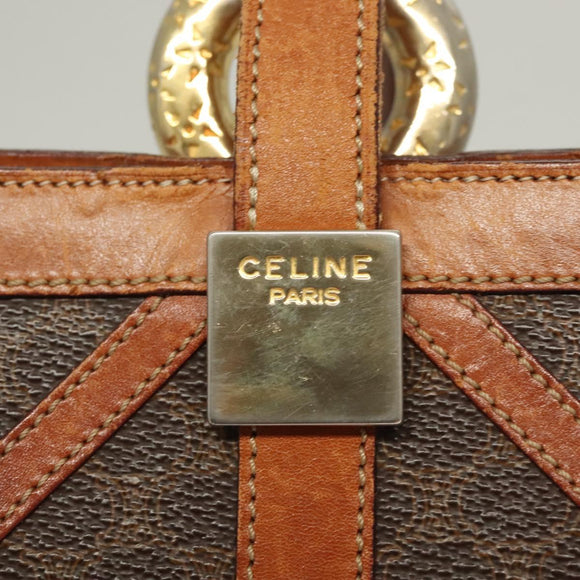 CELINE Macadam Canvas Shoulder Bag PVC Leather Brown Gold Auth 131477