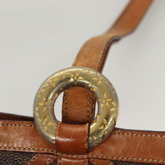 CELINE Macadam Canvas Shoulder Bag PVC Leather Brown Gold Auth 131477