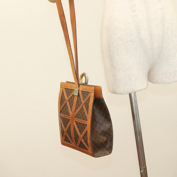 CELINE Macadam Canvas Shoulder Bag PVC Leather Brown Gold Auth 131477