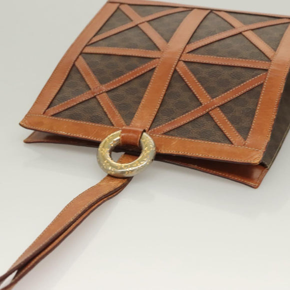 CELINE Macadam Canvas Shoulder Bag PVC Leather Brown Gold Auth 131477