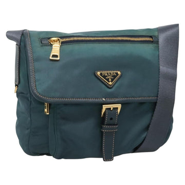 PRADA Shoulder Bag Nylon Green Gold Auth 131481
