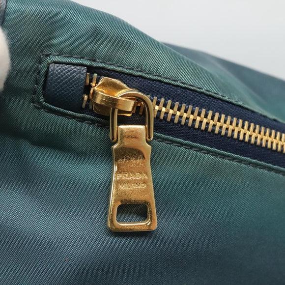 PRADA Shoulder Bag Nylon Green Gold Auth 131481