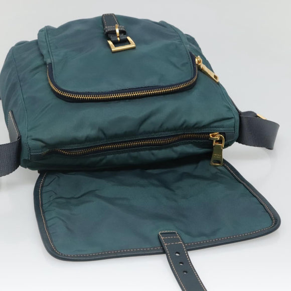PRADA Shoulder Bag Nylon Green Gold Auth 131481